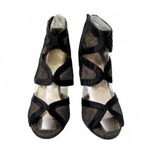 Caparros Ladies Black Satin Fabric Open Toe Shimmering Bootie Heel Rear Zip 4in